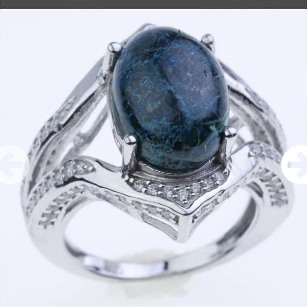 Genuine Shattuckite & Zircon Ring Size 7